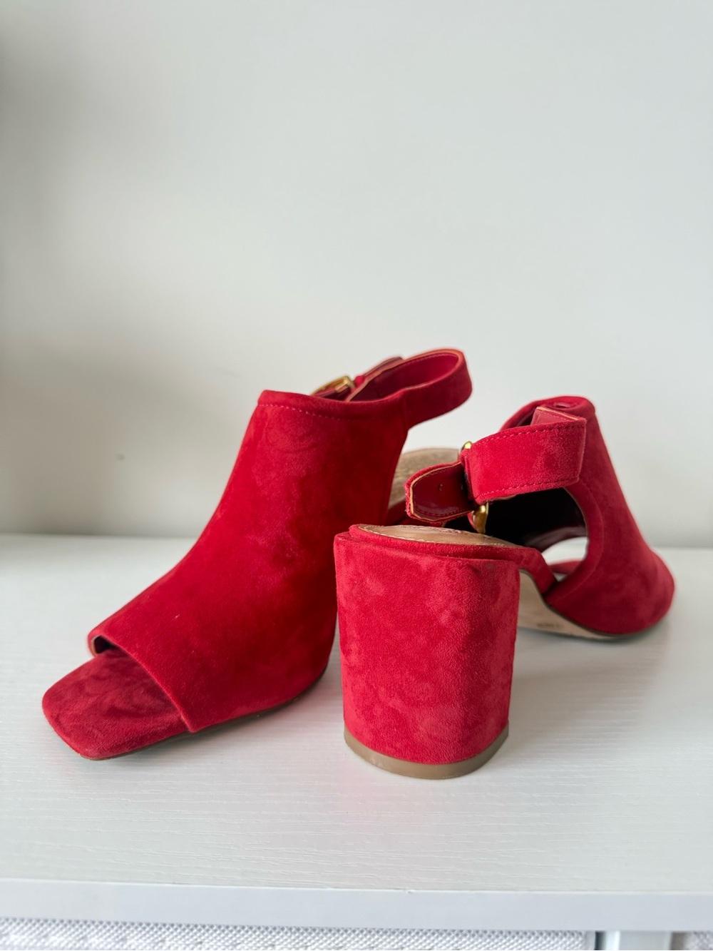 Vince Camuto Red Suede Open-Toe Block Heel Sandals